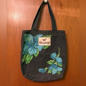 Hollister Denim Tote with Blue and Green Floral Accents
